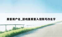 黑客用户名_游戏里黑客入侵账号改名字