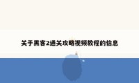 关于黑客2通关攻略视频教程的信息