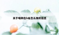 关于暗网在b站怎么搜的信息