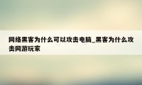 网络黑客为什么可以攻击电脑_黑客为什么攻击网游玩家