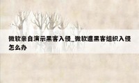 微软亲自演示黑客入侵_微软遭黑客组织入侵怎么办